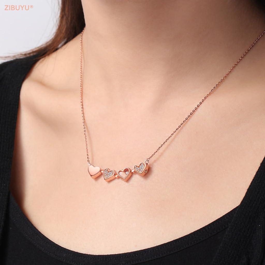Zibuyu Heart Necklace for Girls featuring Four Leaf Clover Transformable Pendant | Silver Alloy Jewelry Gift for Women