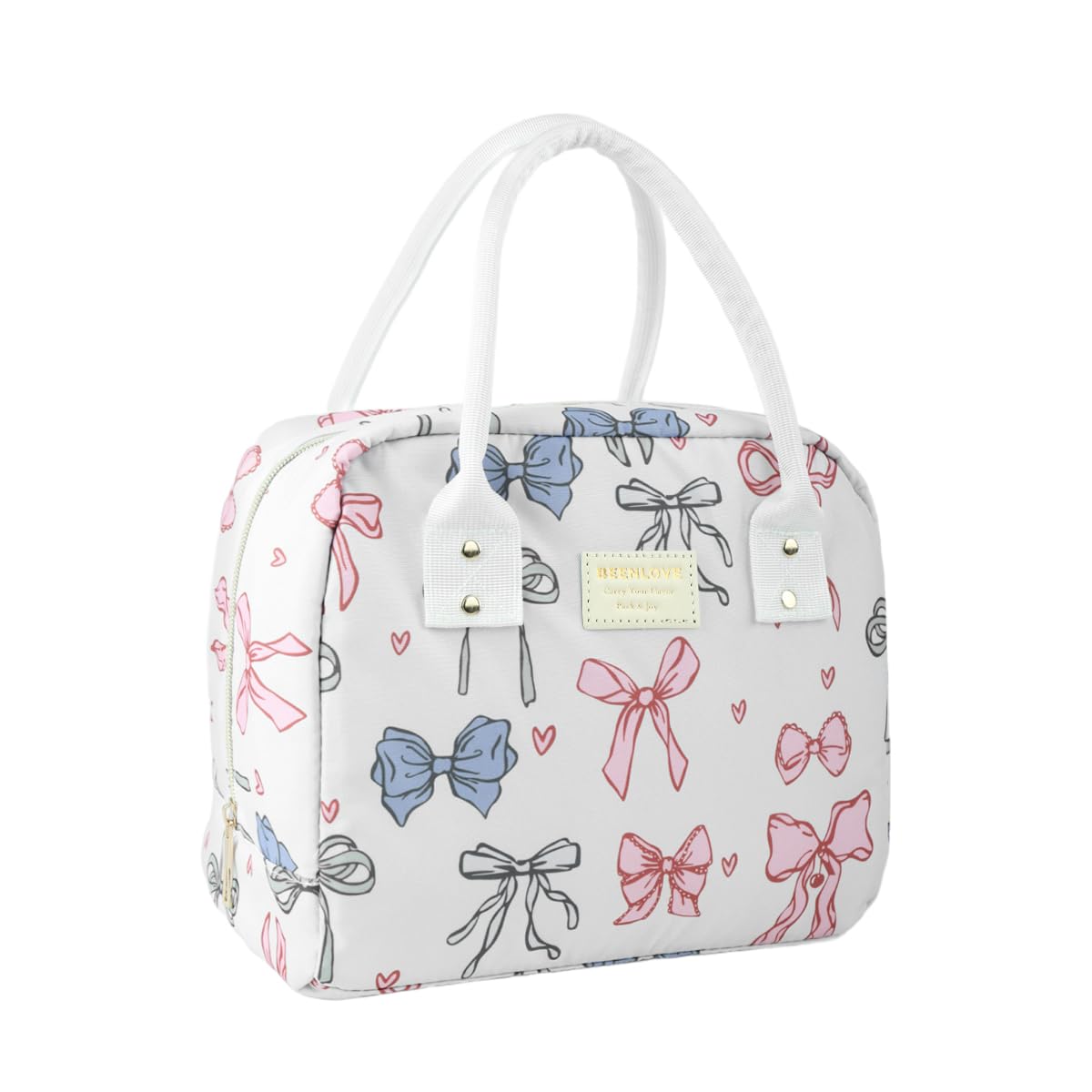 HASTHIP Insulated Lunch Tote Bag for Work and Picnic featuring Ribbon Bow Print 25x15.5x21cm
