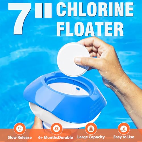 HASTHIP® Pool Chlorine Floater 7 Inch Adjustable Floating Dispenser for 3 Inch Tablets Large Capacity with Durable Lid Collapsible Design for Swimming Pool Hot Tub Spa Accessories 3PCS