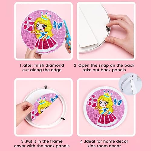 PATPAT® 5D Diamond Painting Kits for Kids Wooden Frame Diamond Arts and Craft Kit Snow White Princess Diamond Art Kit with Frame & Tool Art Craft DIY Desk Decoration for Girls 6-8 9-12 Gift for Kids