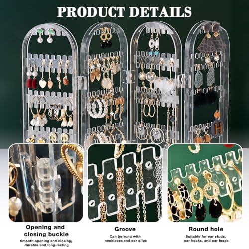 HASTHIP® Earrings Display Stand 4-Panel Desk Earrings Ear Studs Storage Rack, Fashion Clear Mini Folding Screen Design Dresser Ear Jewelry Organizer