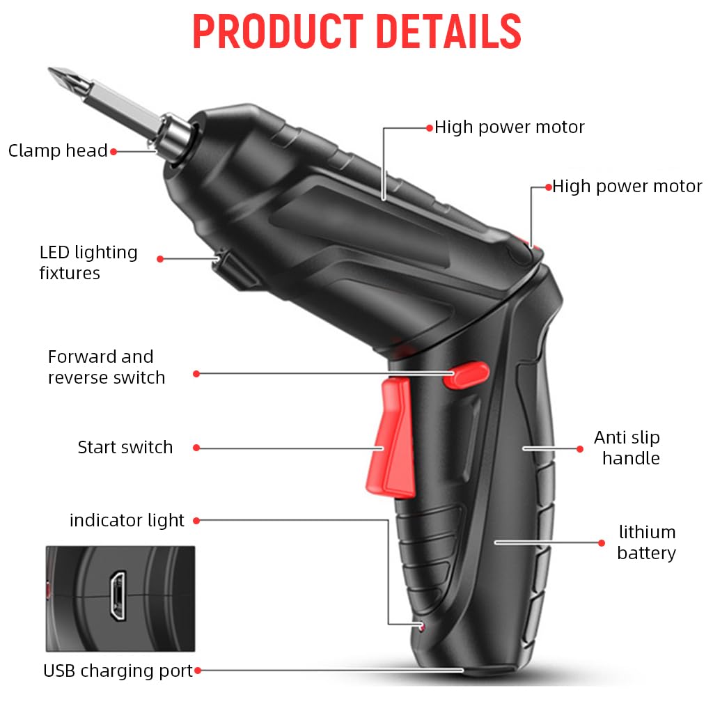 Serplex Electric Screwdriver Set 47 Pcs for Home Projects with Swivel Handle and LED Light