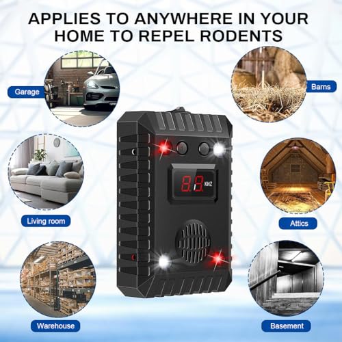 HASTHIP® Ultrasonic Car Rat Repellent for Automobiles Home with Strobe Light Dual Power Supply Rodent Repeller Protects Wires Waterproof 2PCS