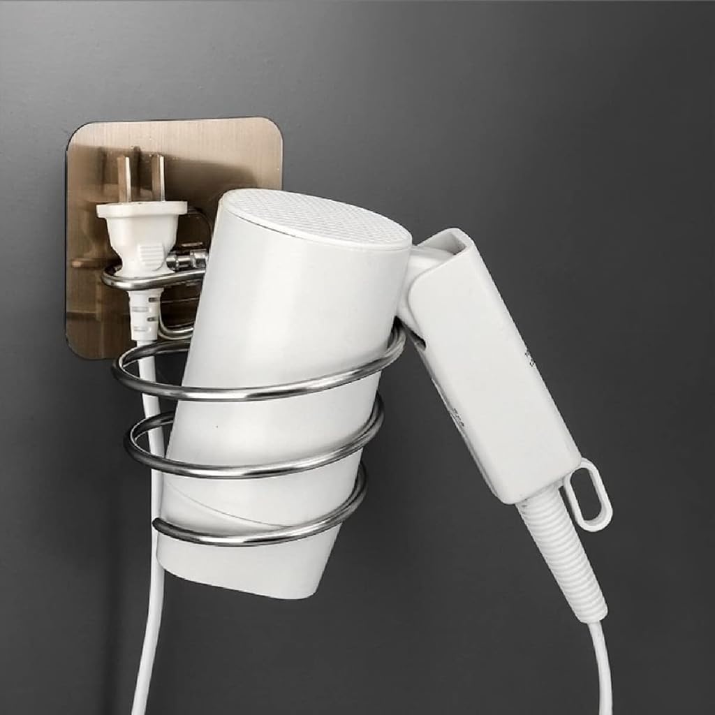 HASTHIP® Hair Dryer Holder 2 in 1 Spiral Wire Organizer Self Adhesive Wall Mount Hair Tools Holder Hair Styling Tools Organizer Universal Stainless Steel Bathroom Organizer