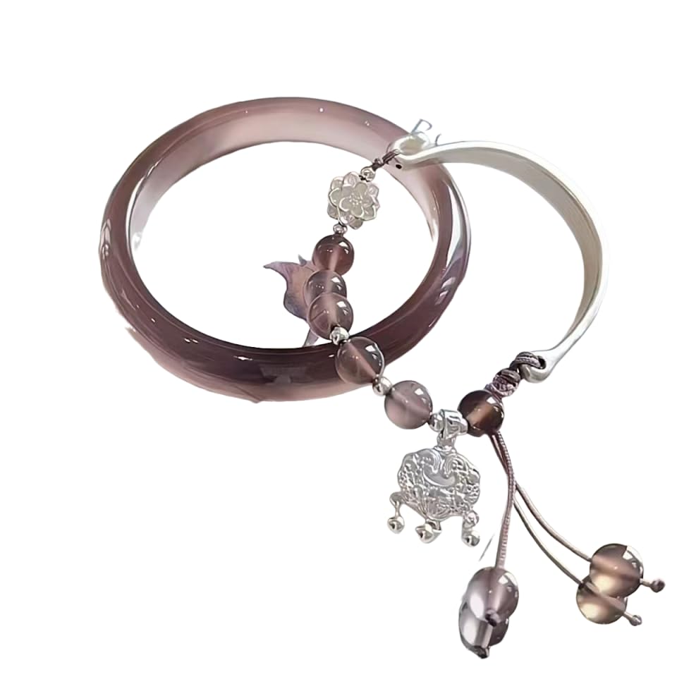 SANNIDHI® Resin Bangle Bracelet Set Lotus Charm Bracelets Adjustable Cord Jewelry for Women