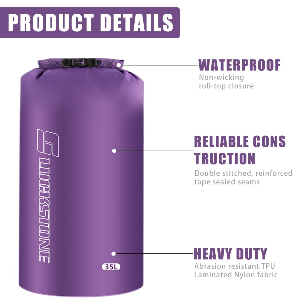Proberos Waterproof Dry Bag for Kayaking and Camping 35L with Quick Release Buckle | Purple TPU Coated Floating Design