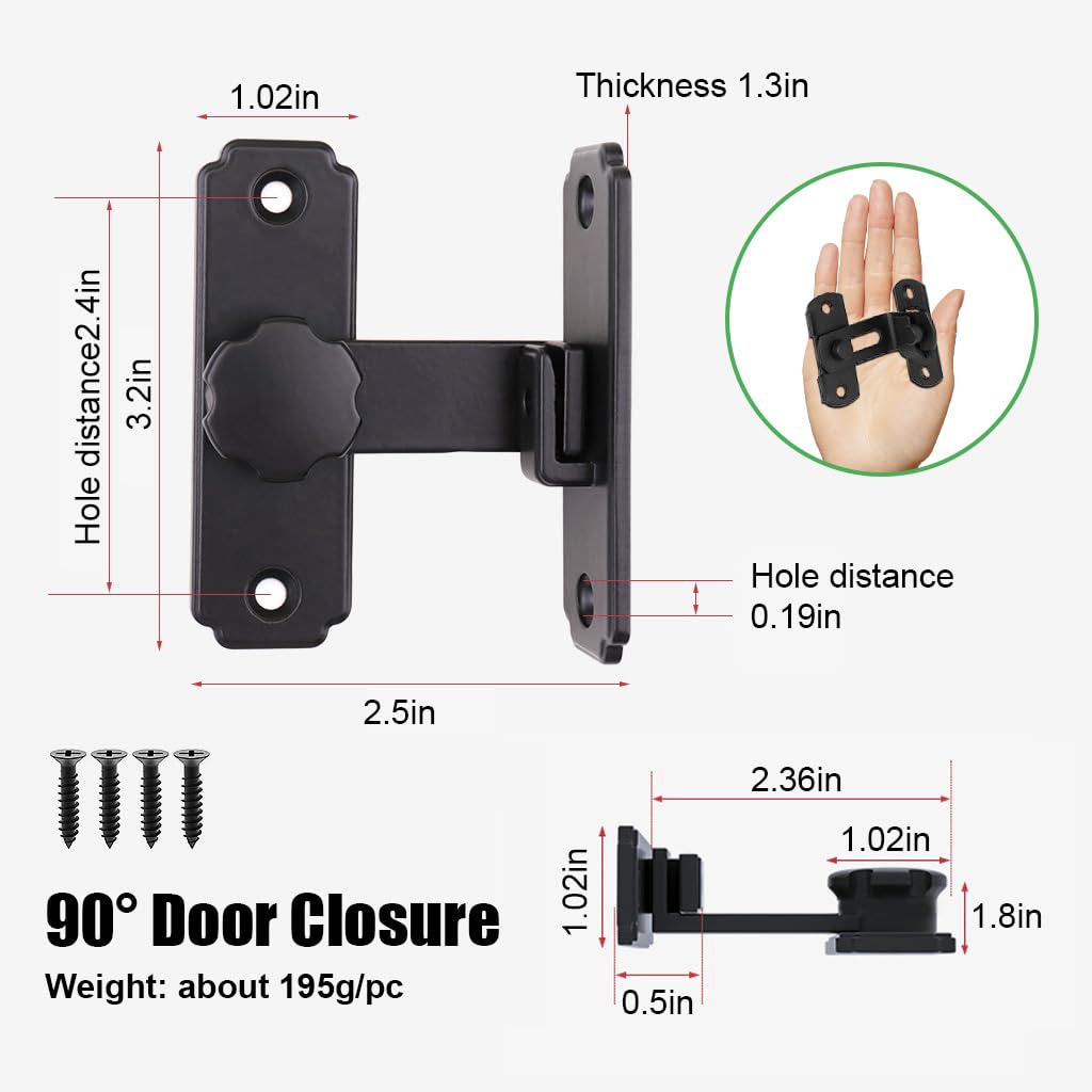 HASTHIP Barn Door Lock for Garden and Bathroom with 90 Degree Interlock Design | 304 Stainless Steel Black Latch