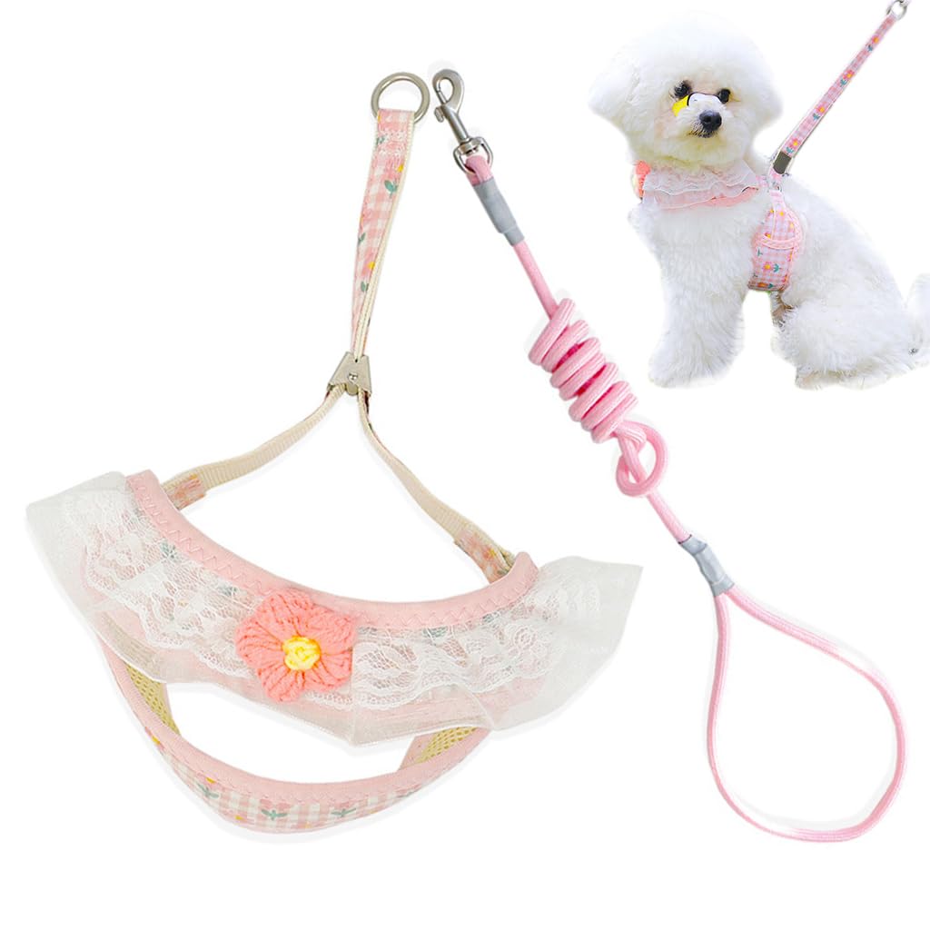 Qpets® Cat Leash, Cat Harness, Cat Harness with Leash, Cute Pink Flower Cat Belt, Fashion Cat Leash with Harness (Recommended Weight: 3.5-7.5KG)