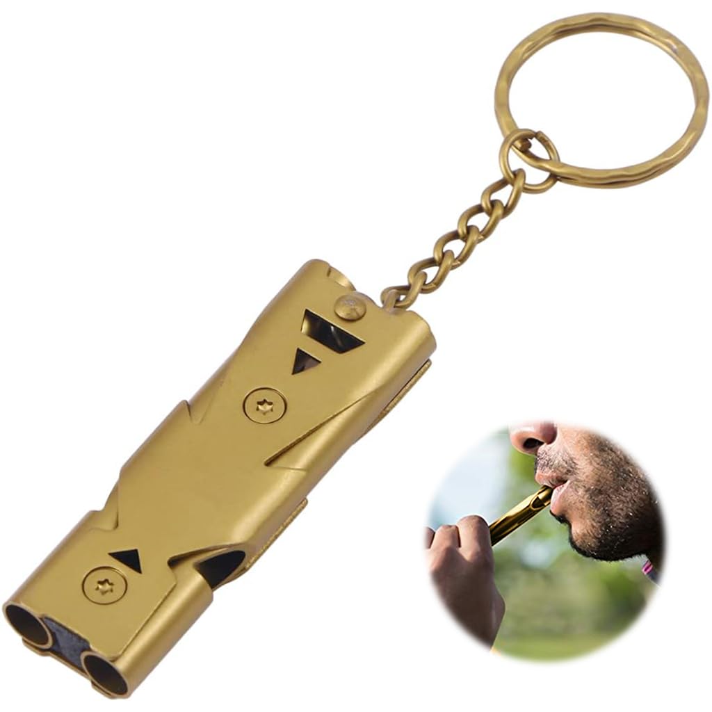 ZIBUYU Emergency Whistle for Outdoor Survival with Dual Hole 120db Design and Keychain | Stainless Steel Gold