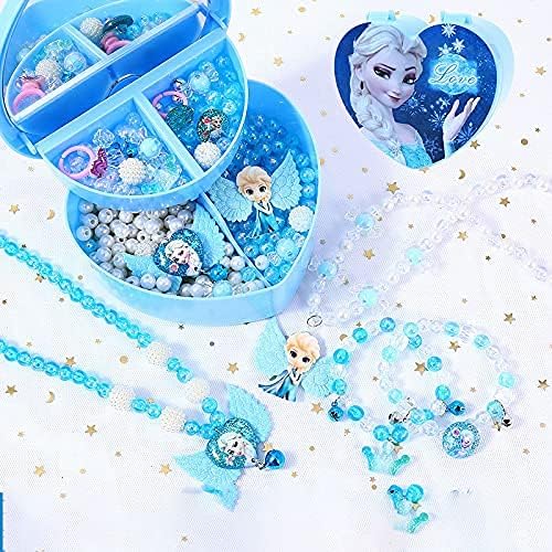 HANNEA â Girls Making Jewelry Set,Fun And Colorful Beads For Jewellery Making,Children'S Self-Made Bracelet,Necklace And Hair Band Ring, Birthday Gift For Children Over Six Years Old (Blue)(Acrylic)
