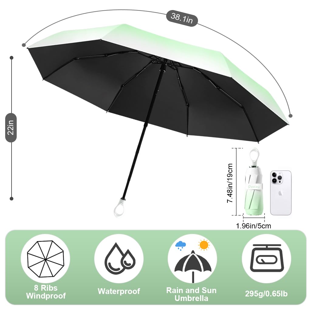 PALAY UV Umbrella for Sun Protection with 8 Ribs Design UPF50 Gradient Green 2PCS | Compact Travel Use