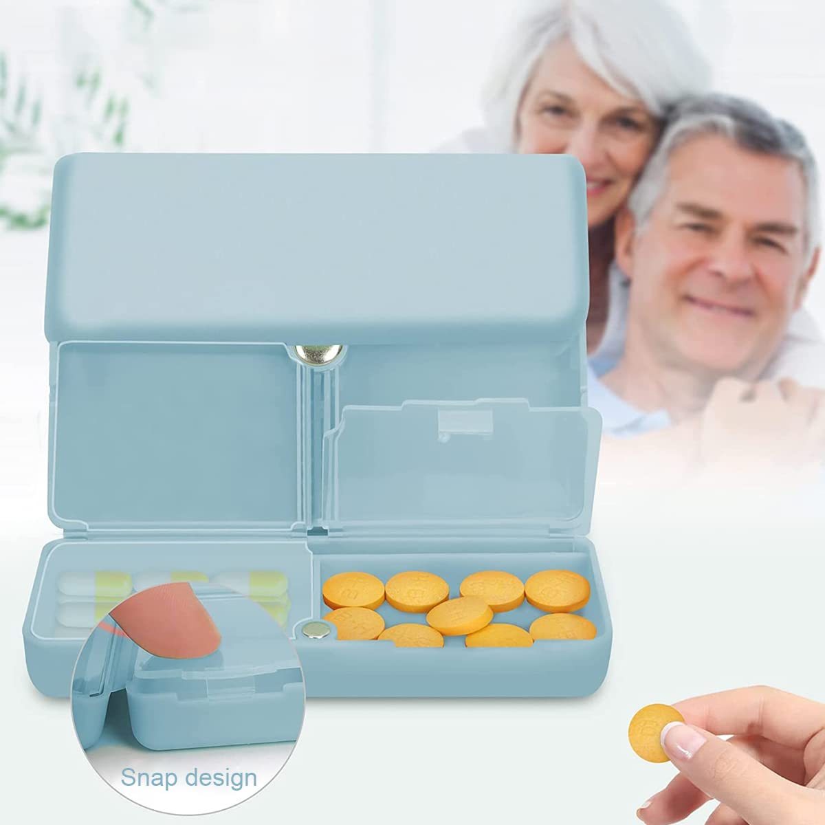 HANNEA Daily Pill Organizer with 7 Compartments for Travel and Vitamins Storage Box Blue