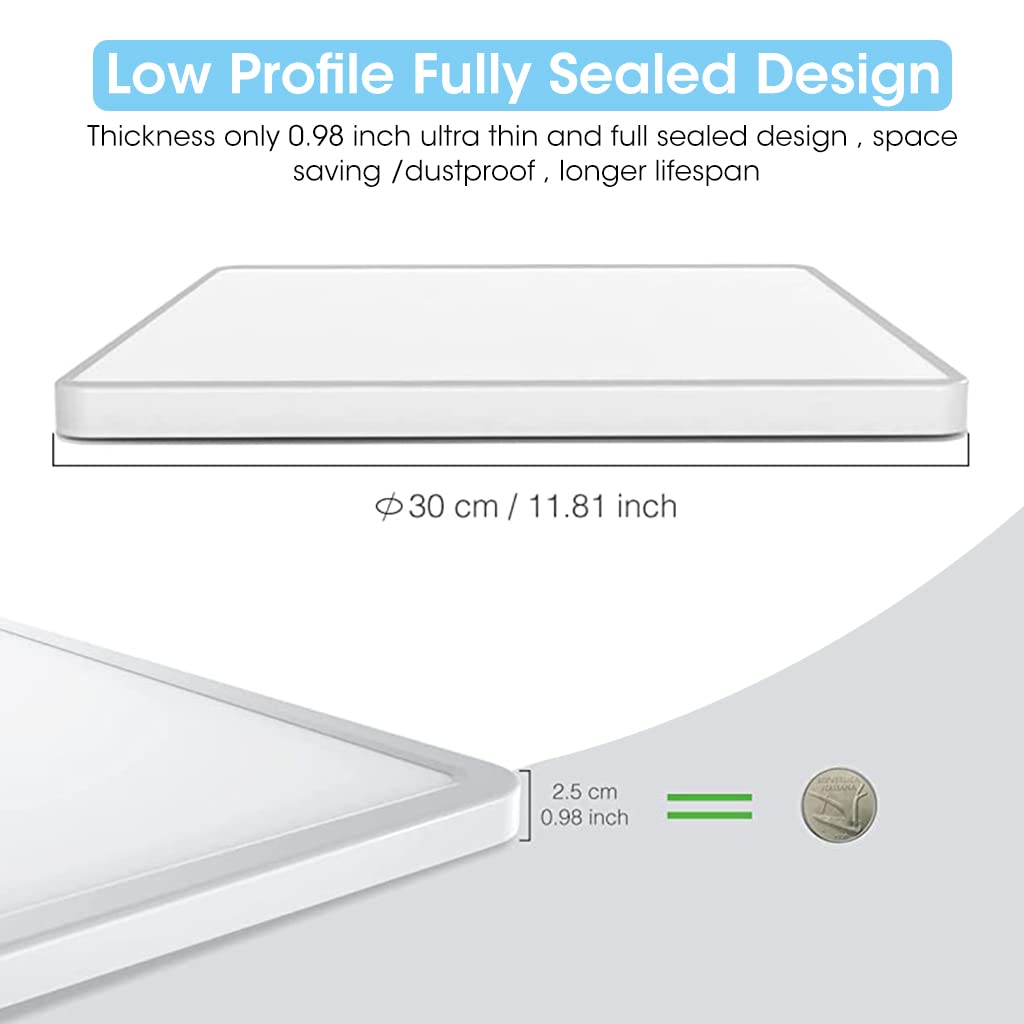 ELEPHANTBOAT LED Ceiling Light for Room with 24W 6500K Cool White Brightness | 30×30cm Square Flush Mount