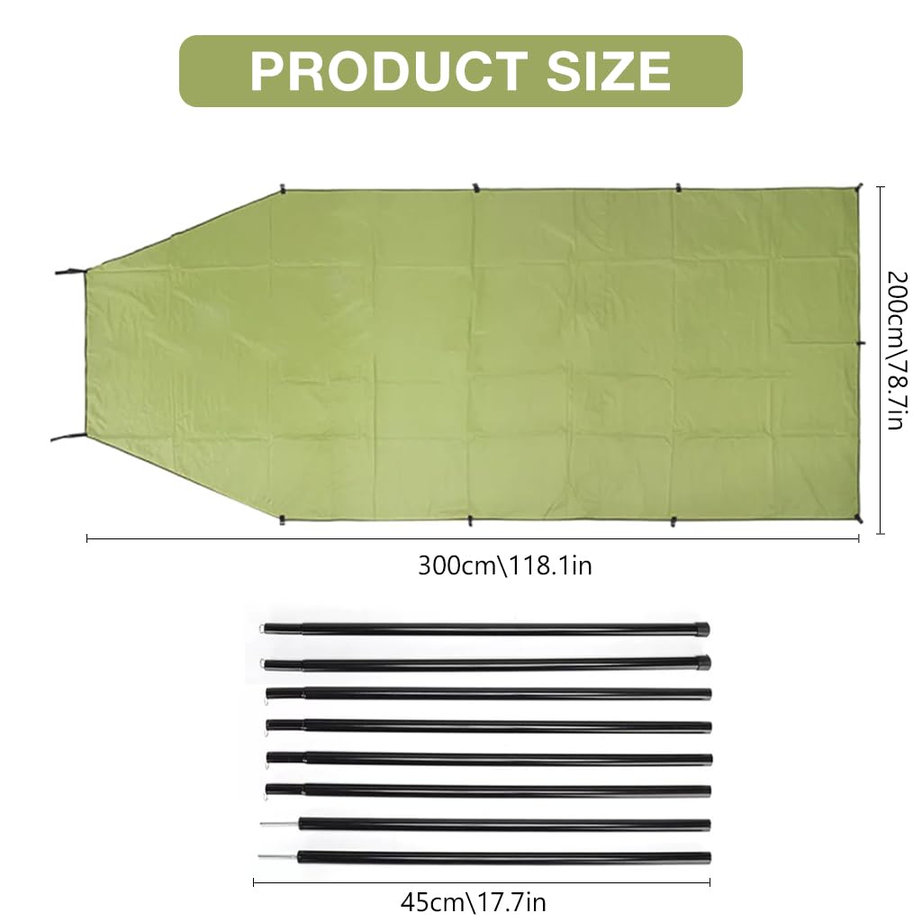 Proberos Car Side Awning for Camping with 118x78 in Coverage and 210D Oxford Cloth | Military Green UPF 50+ Sun Shelter
