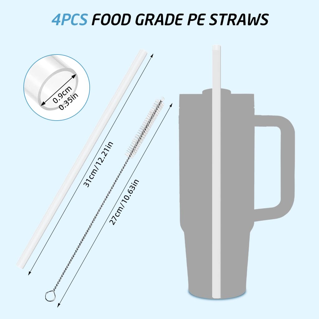 HASTHIP Reusable Food PE Straw Set for 40 oz Tumbler with Cleaning Brush | Frosted White