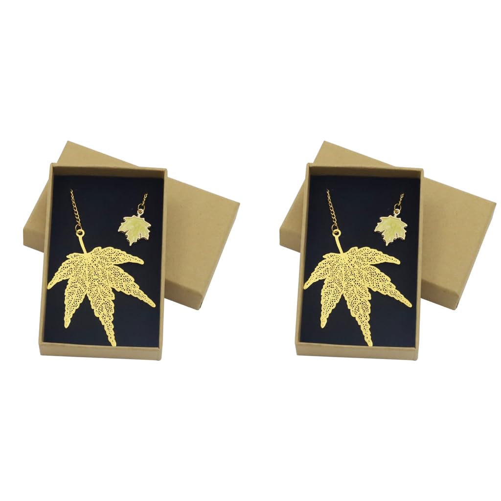 Supvox Metal Maple Leaf Bookmark for Reading Enthusiasts with Hollow Design | 2PCS Gift Set