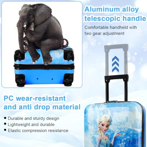 PALAY® Kids Travel Luggage 20'' Wheeled Luggage with Combination Password Lock Sturdy PC Travel Suitcase Cute Cartoon Elsa Carry-on Wheeled Luggage Travel Roller Luggage School Gift for Students