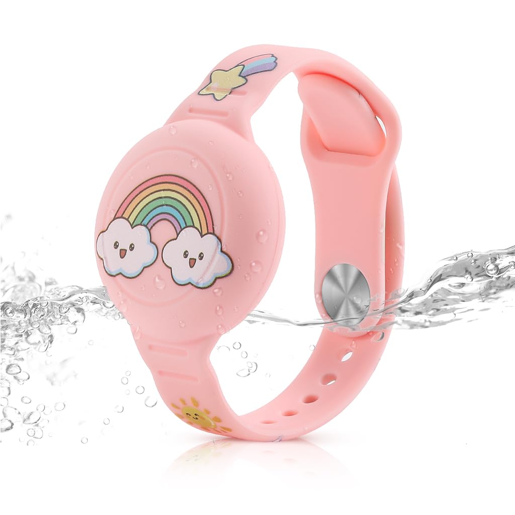ZORBES Kids Bracelet for Anti Lost Protection featuring Secure Mount and 9 in Adjustable Silicone Band | Waterproof Cartoon Rainbow Design