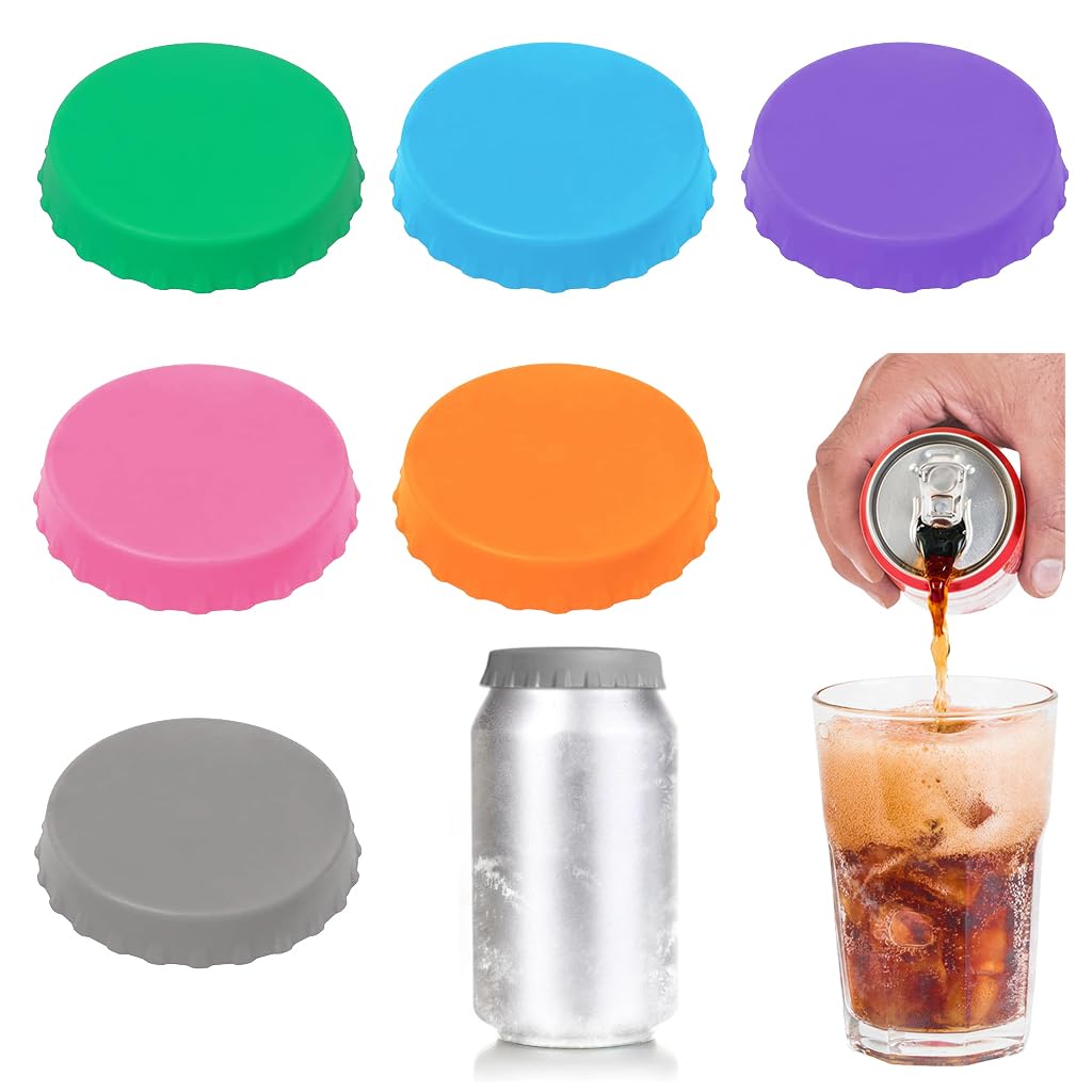 Supvox® 6Pcs Universal Silicone Soda/Beer Can Lids, Beverage Can Sealer Cap Silicone Soda Saver Can Lids Soda Drink Cover Tops Sealer Cap Spill Saver for Hot & Cold Drinks, 2.4 Inches Diameter