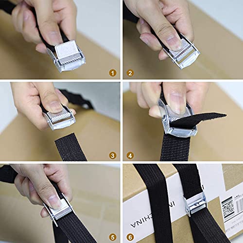 HASTHIP® 6 Pack Tie Down Straps Heavy Duty Lashing Adjustable Cam Buckle with Metal for Motorcycle Cargo Trucks Trailer Luggage 2.5m 3PCS