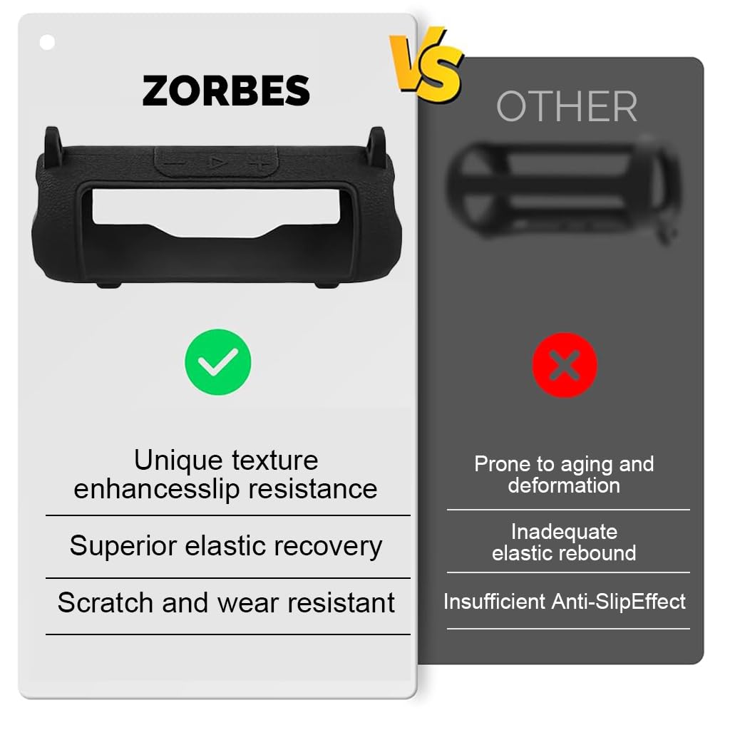 ZORBES Silicone Case for JBL Flip 7 Portable Speaker with Standing Feet and Strap | Black Protective Cover