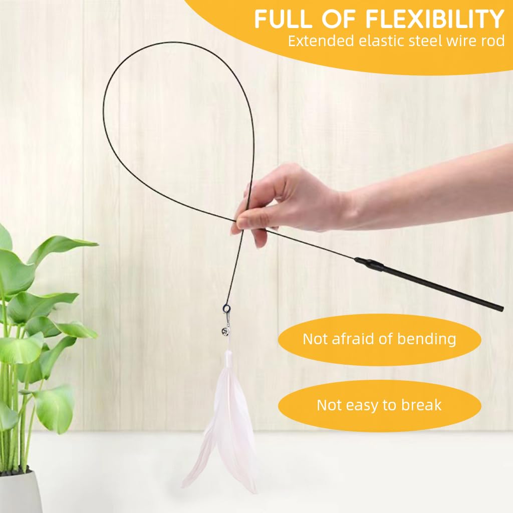Qpets Cat Teaser Wand for Interactive Play with Suction Cup Base and Fiberglass Rod | Replaceable Feather Toy