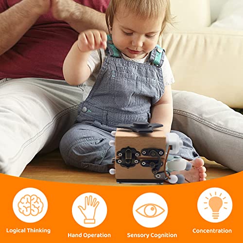 PATPAT® Wooden Activity Busy Cube for Kids and Toddlers, Busy Board Educational Montessori Toys Learning Basic Life Skills Sensory Learning Toy Parent-Kids Activity Toy for Toddlers 1 2 3 4 Year Old