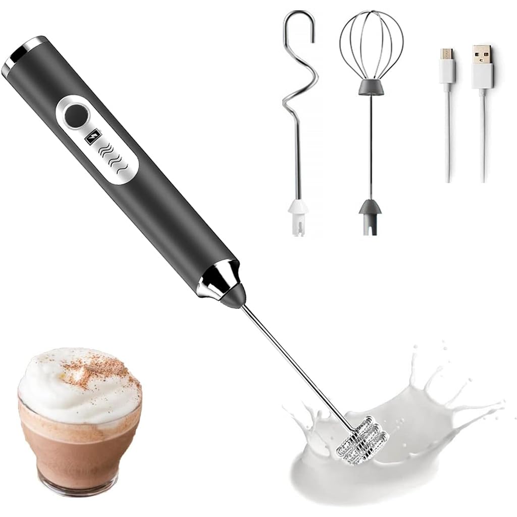 Supvox Hand Blender for Coffee 3 in 1 Frother Coffee Maker with 3 Speed Milk Frother for Coffee Frother Electric USB Rechargeable Coffee Beater with 3 Stainless Whisks Head for Latte Hot Chocolate