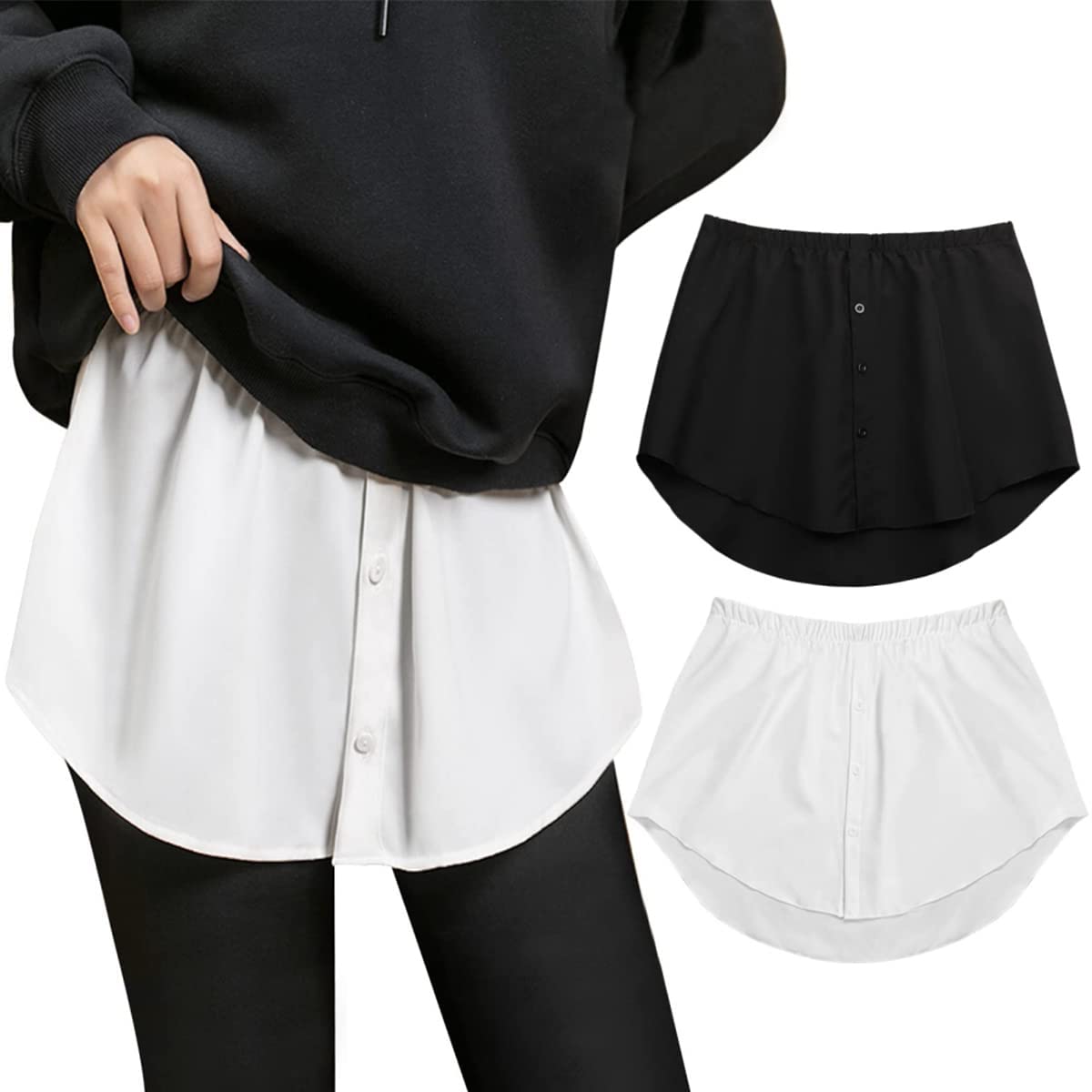 GUSTAVE Shirt Extender for Women featuring Elastic Waist and 15.7 in Length | Black & White 2pcs