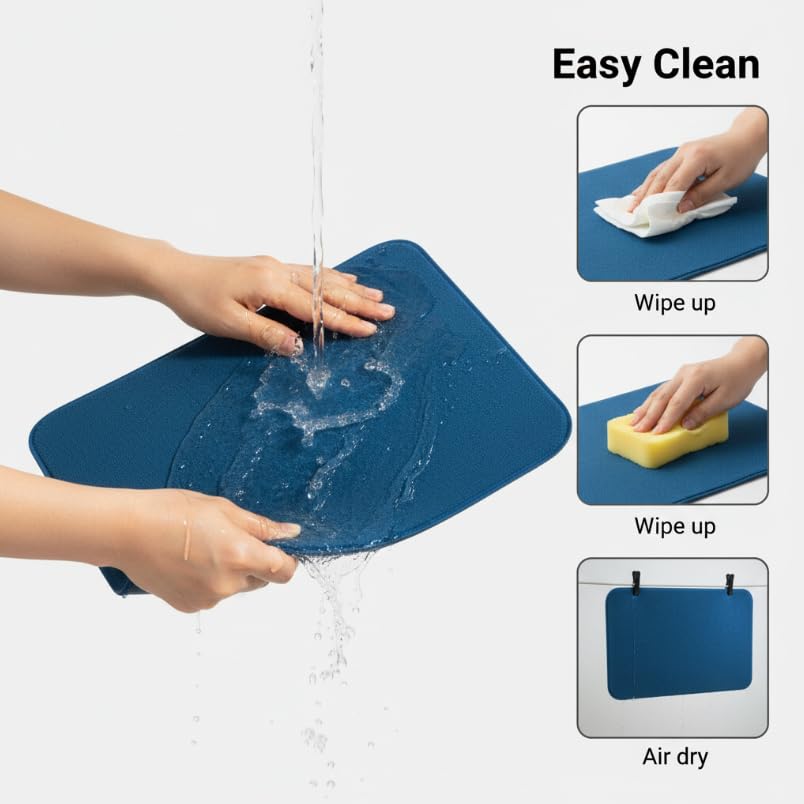 ZIBUYU Dish Drying Mat for Kitchen Counter with Non Slip Reversible Design 16x18 in | Super Absorbent Microfiber Quick Dry Pad