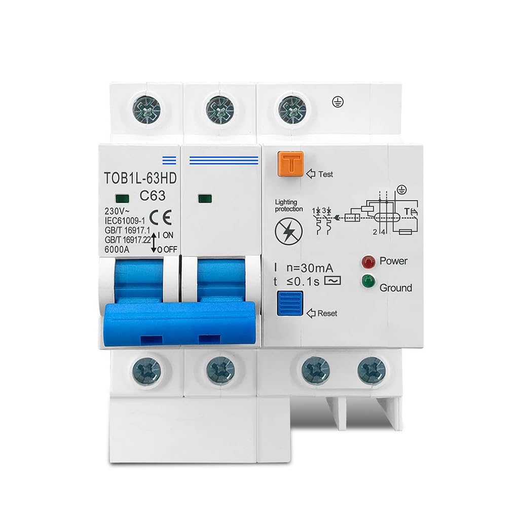 Serplex® 63A Circuit Breaker Switched Circuit Breaker with Surge Protector RCBO MCB with Leakage/Lightning Protection Wiring Circuit Breaker, Safe Flame Retardant PC Circuit Breaker