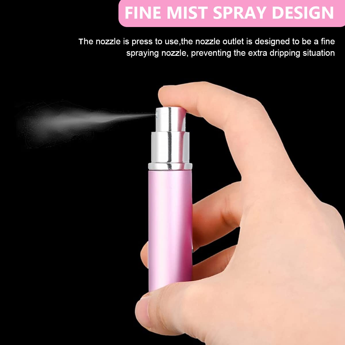 MAYCREATE Perfume Atomiser for Travel with Fine Mist Nozzle and 5ml Refillable Glass Sprayer | Pink and Black