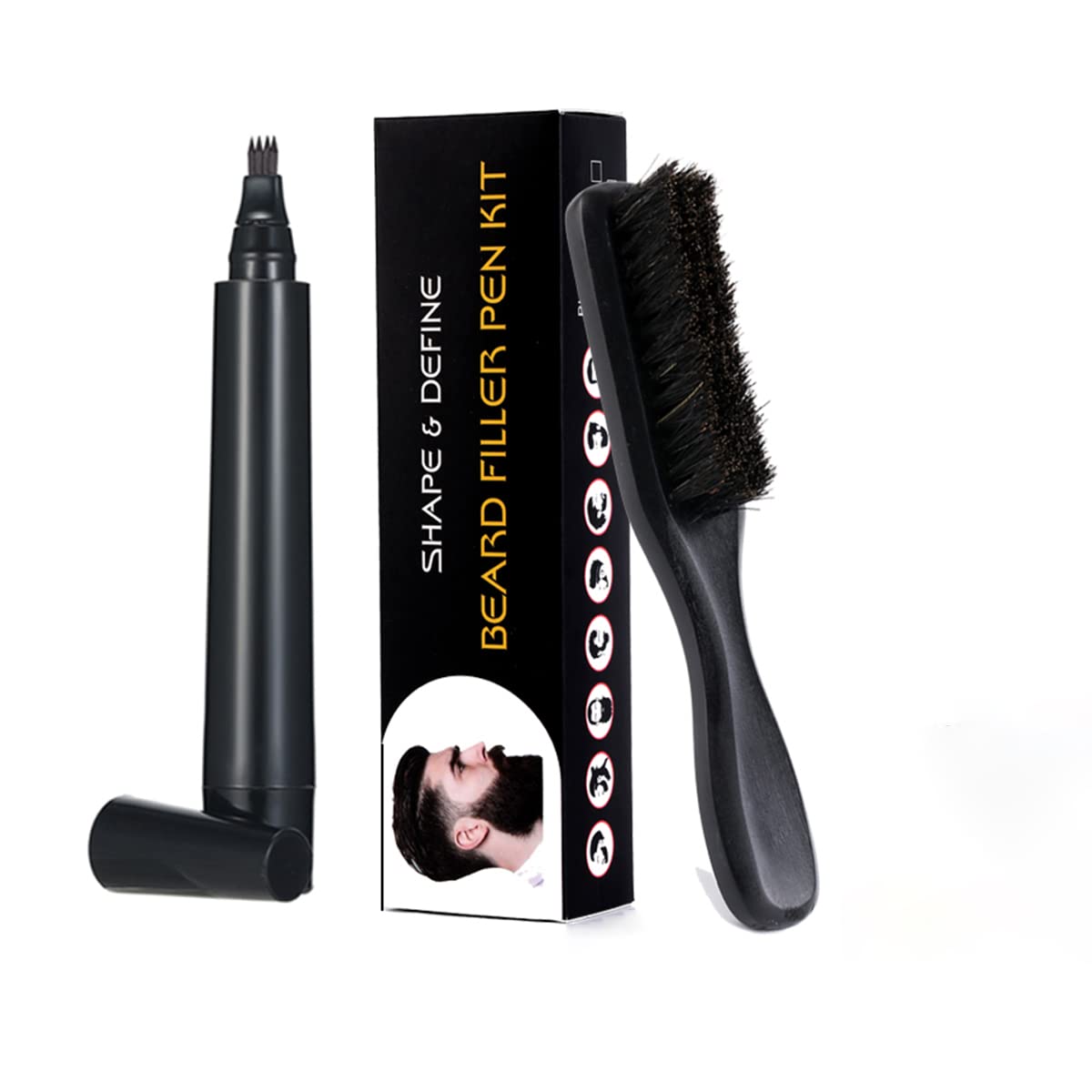 MAYCREATE Beard Color for Men with Four Fork Tip and Wooden Brush | Natural Beard Filler