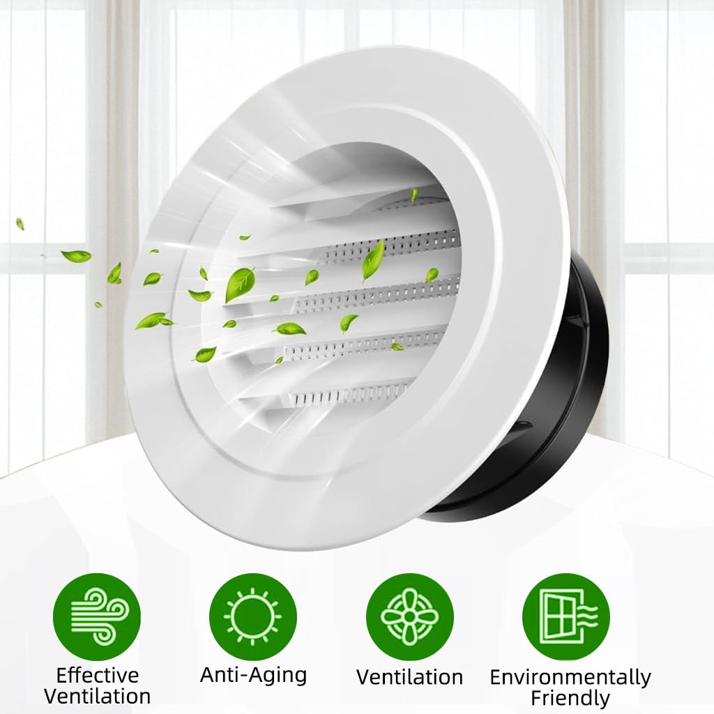 HASTHIP Circle Cowl Air Vent Grille Cover for Bathroom and Home featuring 100mm Built-in Fly Screen | White Taupe ABS