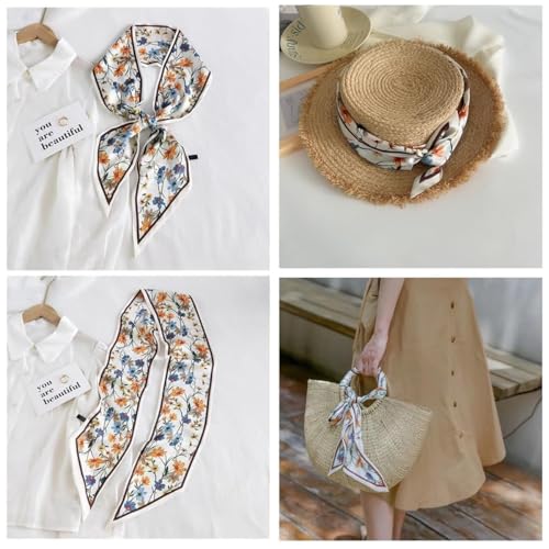 PALAY® Women Silk Scarf Fashion Floral Long Tie 59 Inch Narrow Cravat Neck for Suit Blazers Shirts Gift 3 PCS