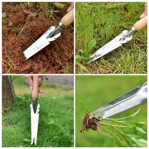 HASTHIP 5 in 1 Garden Weeder Hand Tool - 34CM Manual Weeder Tools - Stainless Steel Gardening Weeder Tool - Home Garden Weed Removal Tool - Multifunctional Fishtail Weeder - Suitable for Garden&Lawn