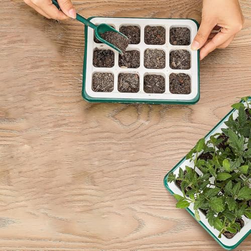 HASTHIP® Seed Starter Tray with 12 Seeding Pots Reusable Silicone Multi Start Tray with Ventilation Clear Lid Drip 2 Dual-Head Tools Transplanting Mat 10 Blank Labels 3 PCS