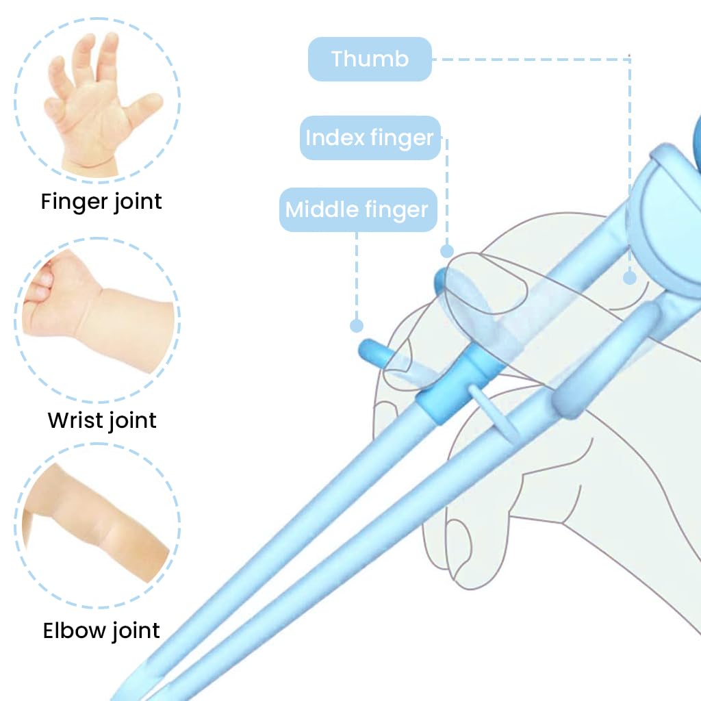 SNOWIE SOFT Baby Spoon and Fork Set for Toddler Feeding with 17.8 cm Training Chopsticks | 304 Stainless Steel and PP Handle Utensils for Kids