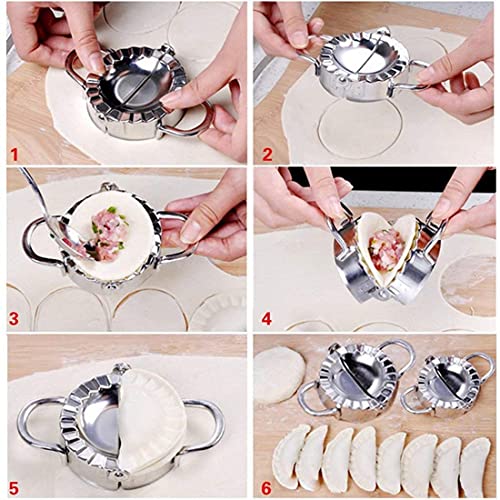 Supvox® 2PCS Momos Maker Dumpling Maker, Stainless Steel Dumpling Skin Maker, Dumpling Molds Set with Rolling Cookie Cutter, Dough Press Mould Wrapper Dough Cutter for Kitchen Making Tools