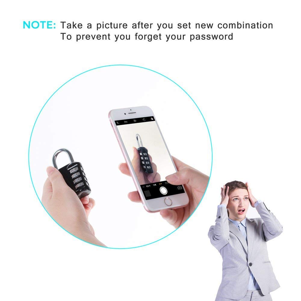 Serplex Combination Padlock for Lockers and Outdoor Fence with 4 Digit Resettable Code | Zinc Alloy Waterproof Black Lock