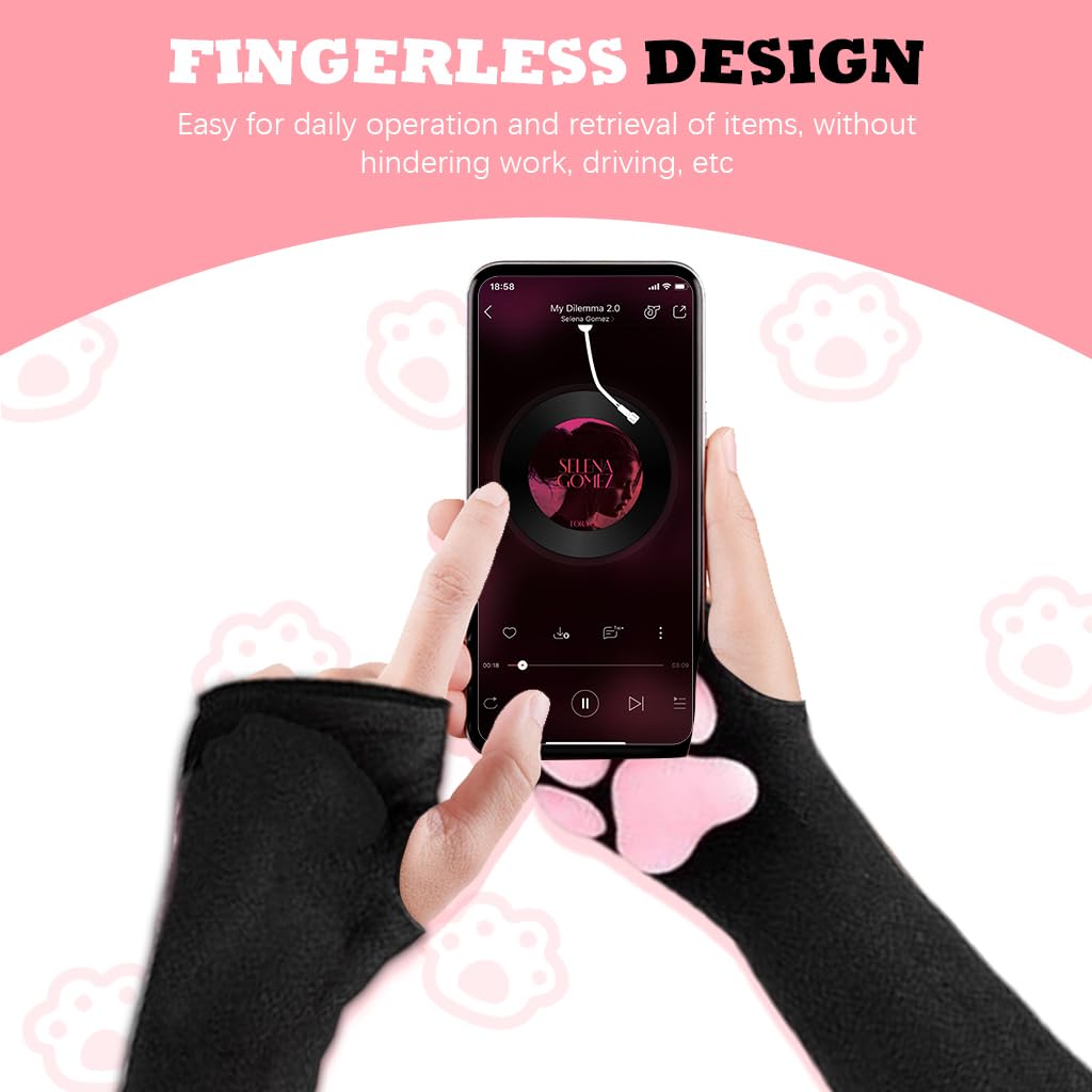 Venzina Cat Paw Gloves for Women featuring Fingerless Design and UV Protection | Black 1 Pair
