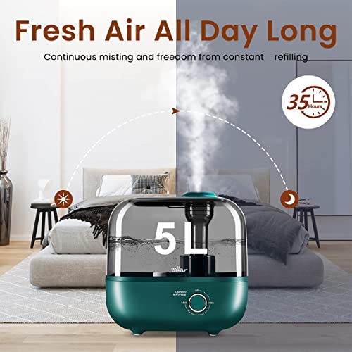 Bear® 5L Humidifier for Room Moisture Essential Oil Allow 28dB Silent Humidifier for Plants Household Top Filling Ultrasonic Cool Mist Desktop Humidifier with 360° Steam Nozzle & Stepless Mist Adjust