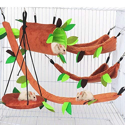 Qpets® Hamster Cage Hammock, 5pcs Hamster Sleeping Nest Hanging Tunnel and Swing for Hamster Playing Sleeping,Sliding Toy Hamster Swing,Jungle Set Plush Warm Beds