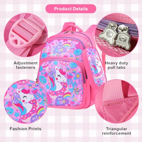 PALAY® School Backpack Pencil Pouch Pink Unicorn Print School Backpack for Schoolgirls, Waterproof Backpack for School, Travel, Camping Burden-relief Backpack School Gift for Kids 6-8Years Old