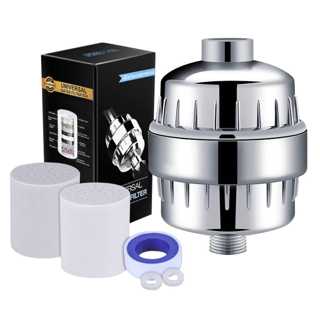 HASTHIP Shower Filter for Hard Water with 15 Layer Filtration and 2 Replacement Cartridges