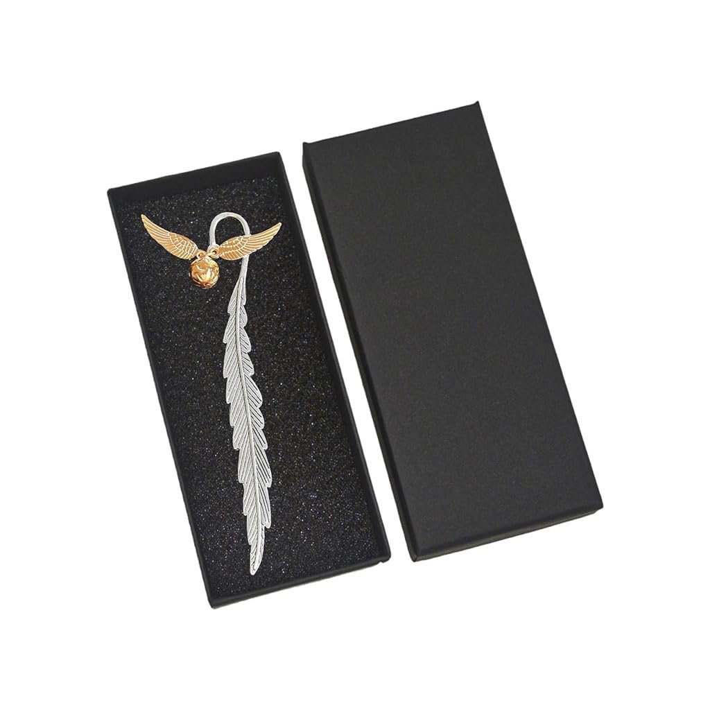 ZIBUYU Metal Bookmark for Readers featuring 4.56 in Vintage Feather and Golden Snitch Charm | Gift Box