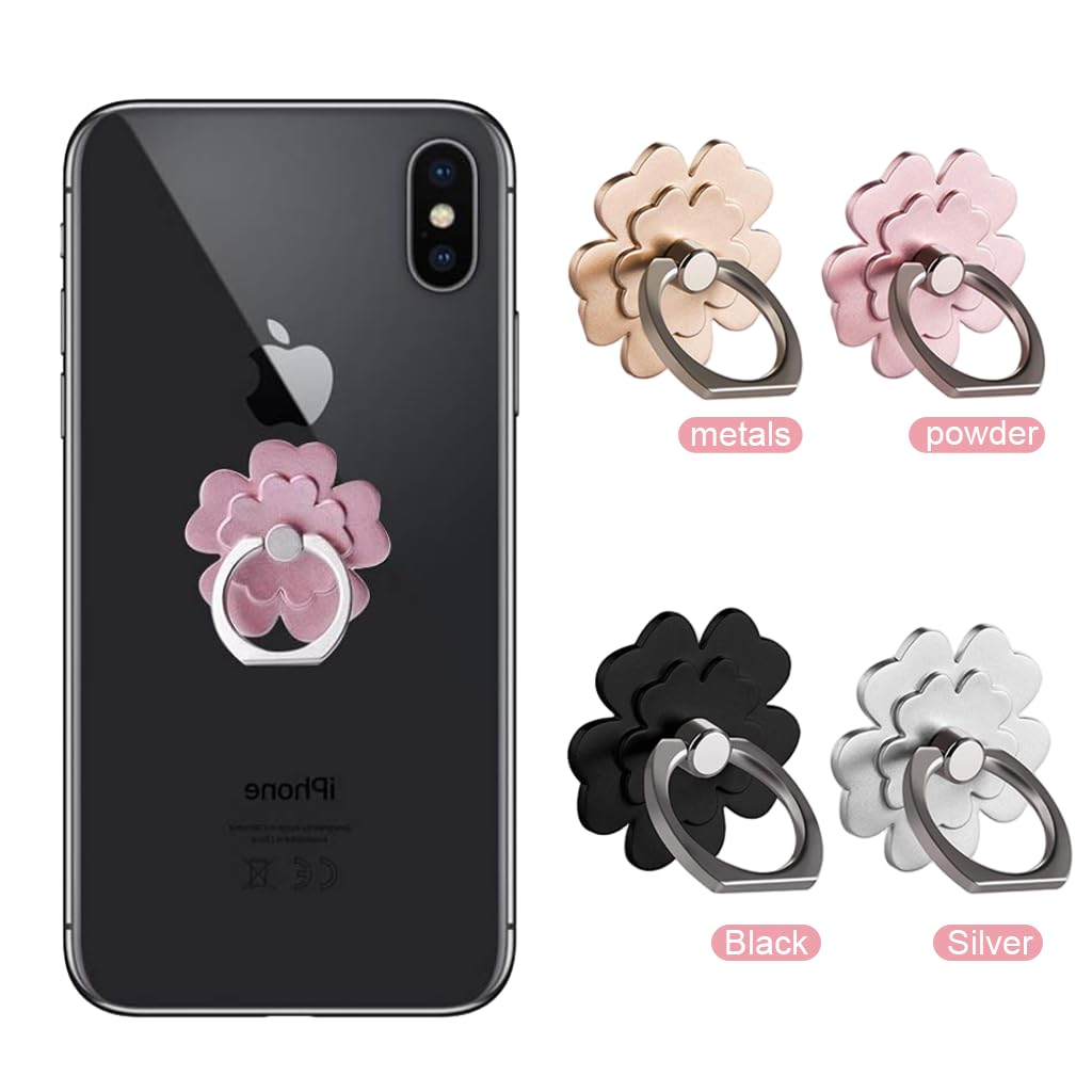 ZORBES Metal Phone Ring Stand Grip 4 Pack with 360° Rotation and Four Leaf Clover Design