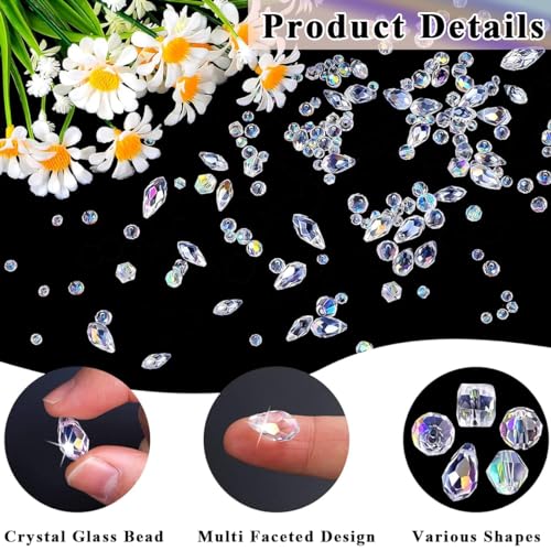 SANNIDHI® 600PCS Glass Crystal Beads for Jewellery Making AB Set Clear for Bracelet Necklace DIY Crafts Shining Faceted Spacers