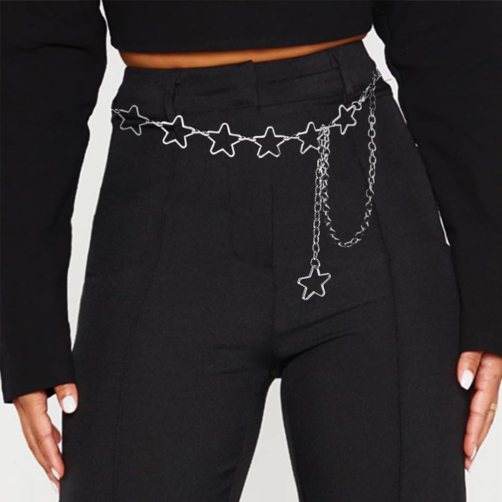 PALAY Waist Chain for Women featuring 63+45cm Adjustable Star Link Design in Silver | Y2K Style