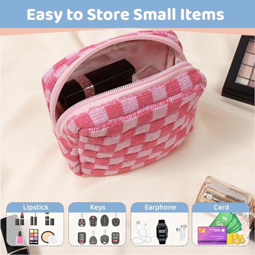 MAYCREATE 2pcs Small Makeup Pouch Sanitary Pad Pouch 5.5in Period Bag Checked Print Coin Purse Zipper Sanitary Napkin Pads Storage Pouch Feminine Travel Pouch for Teen Girls Women